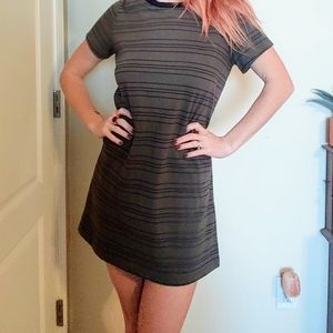 Muted green and black stripe t shirt dress